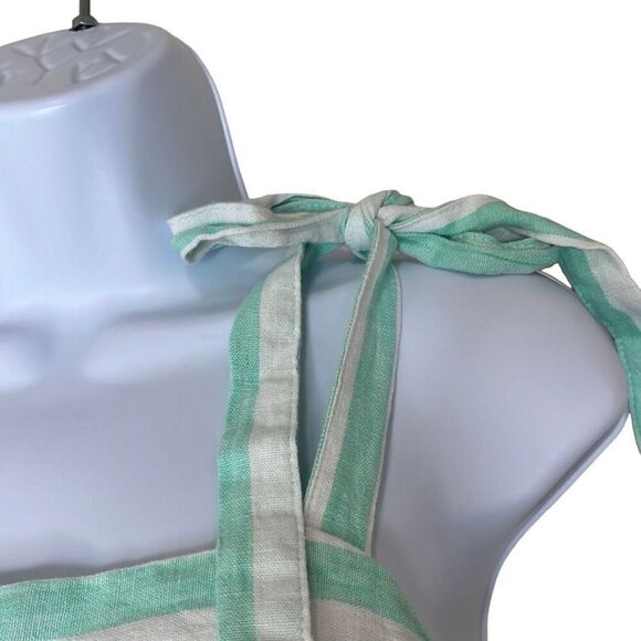 Stoney Clover XL Green White Stripe Tie Straps Linen Blend Babydoll Crop Top NEW - Picture 3 of 8